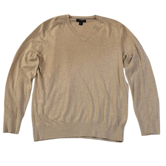 Two Banana Republic Silk-Blend V-Neck Pullover Sweaters Beige/Navy Blue Large - Picture 2 of 13